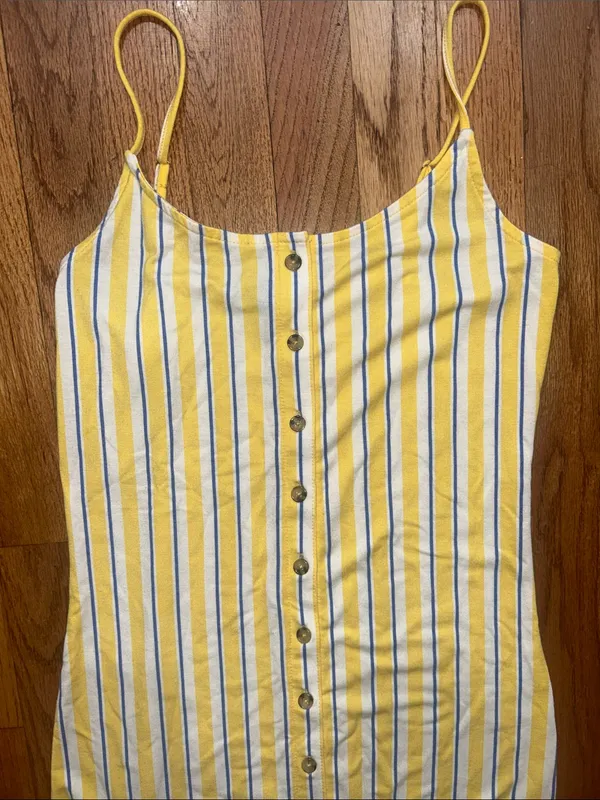 Yellow & White Striped Y2K Button-Front Midi Dress Medium - Image 2