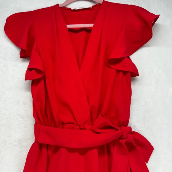 Amanda Uprichard Maxi Dress Ruffle Sleeve‎ Wrap Red Dress Party Cocktail Size P - Image 2