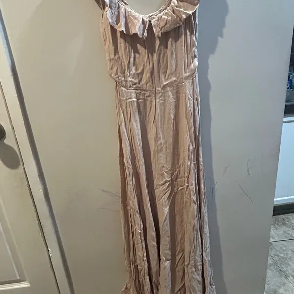 Reformation Beige Ruffle-Neck Maxi Dress - Image 7