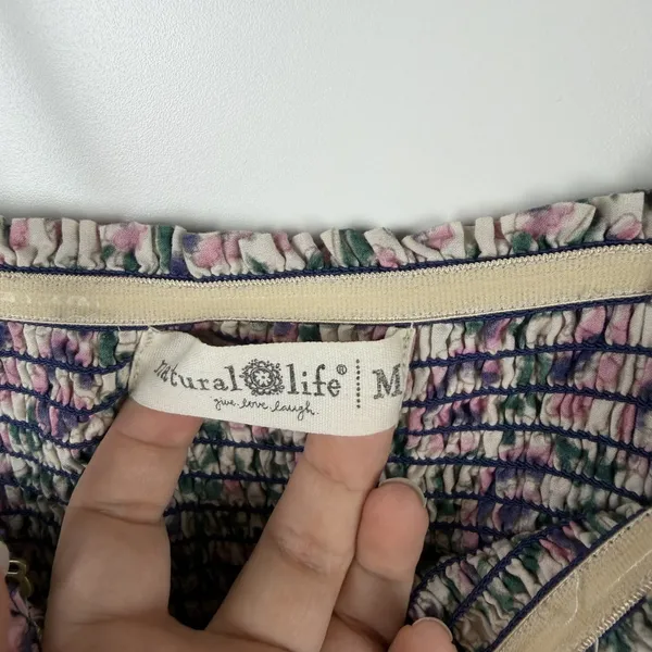 Natural Life‎ Floral Block Print Smocked Tiered Midi Dress Medium Cottage Boho - Image 5