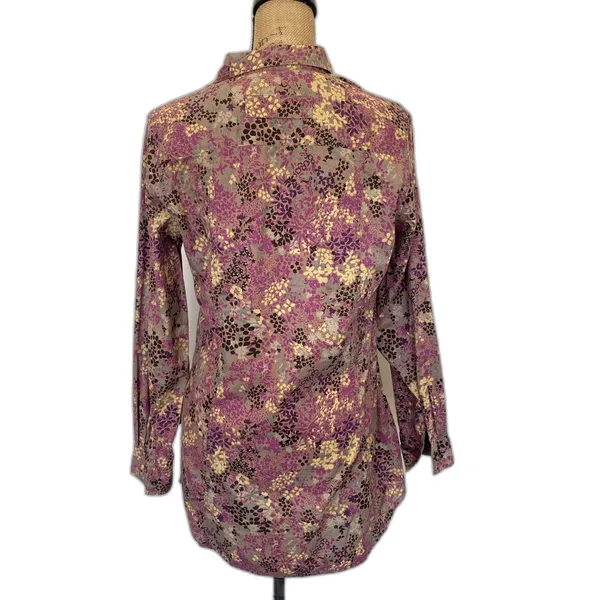 Woolrich Womens Snap Button Popover‎ Tunic Top Brown Purple Floral Cotton Medium - Image 3