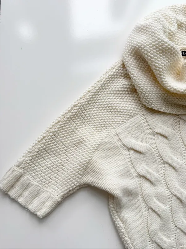 Express Cowl Neck Cable Knit Sweater Size Small - Cream - Image 4