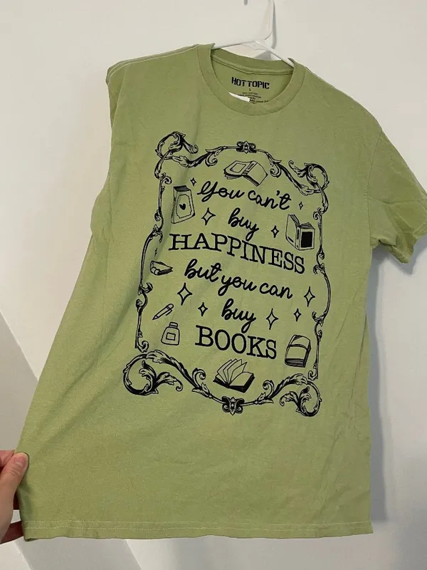 NEW NWT HOT TOPIC Buy Books Boyfriend Fit T-Shirt Green Short Sleeve Tee JUNIORS - Image 8