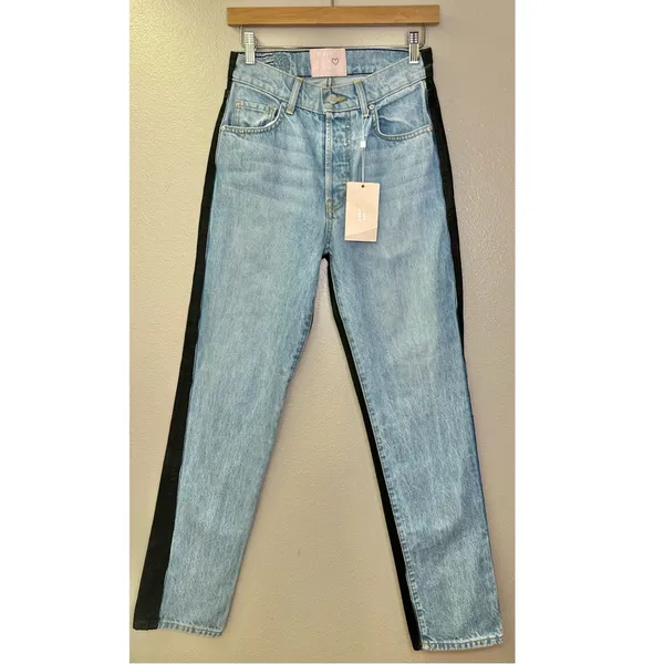 NWT REVICE High Rise Harlow Straight Leg Two-Tone Jeans in Black and Blue - Image 8