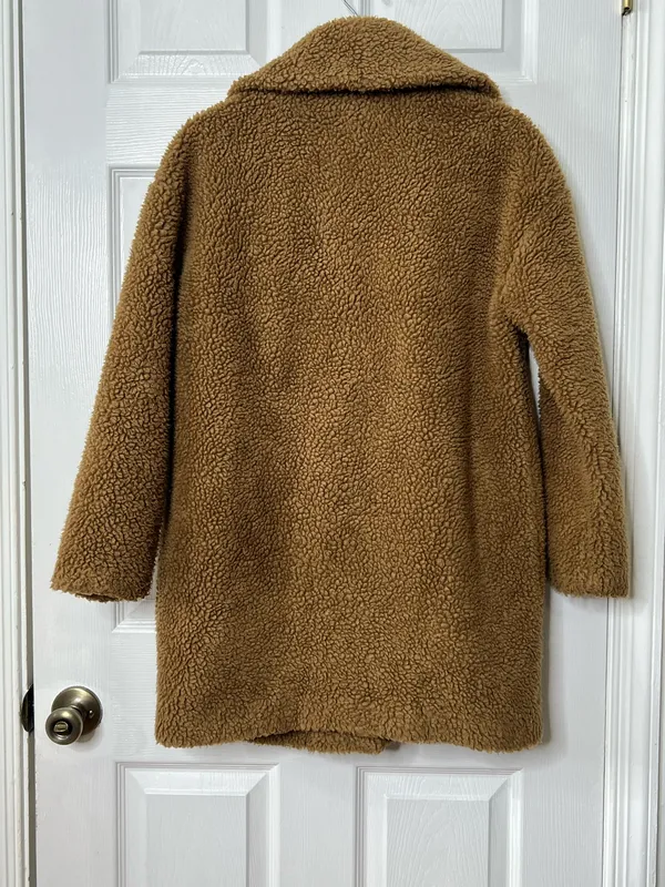 Abercrombie & Fitch Teddy Coat XS Camel Sherpa Faux Fur Cozy Oversized Winter - Image 3