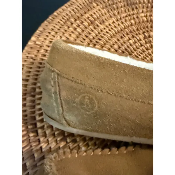 Lands End Womens Suede Moccasin Slippers‎ Tan Brown Faux Fur Lined Loafers - Image 6