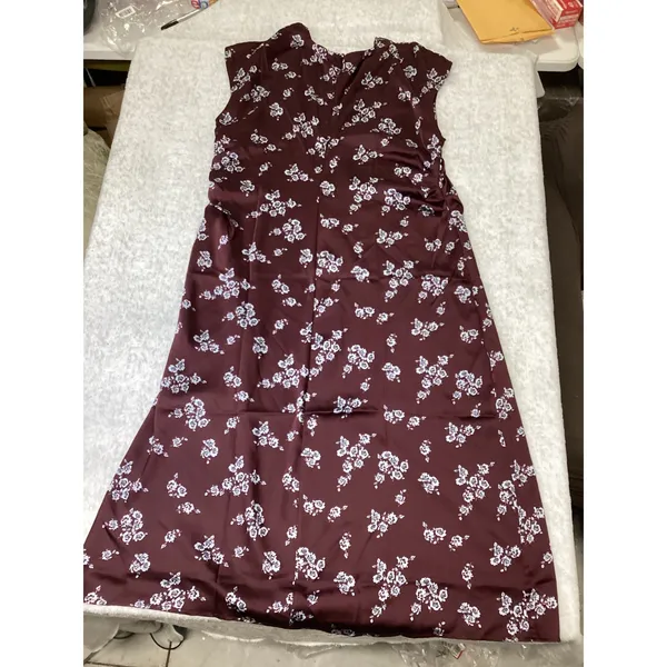 A New‎ Day Womens 1X Burgundy Blue Floral Satin Sleeveless Midi Dress NWT…. - Image 4