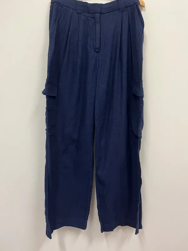 Abercrombie & Fitch Linen Blend Navy Wide-Leg Cargo Pants size Small - Image 3
