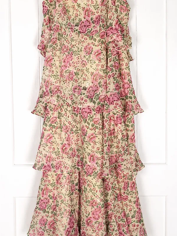 Vero Moda Felicia Halter Maxi Dress L Pink Floral Autumn Wedding Guest - Image 3