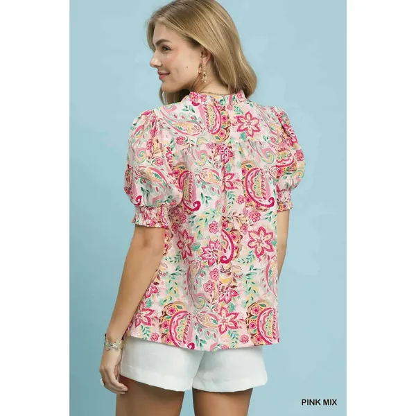 Umgee Mix‎ Paisley Floral Button Down Shirt - Pink mix - medium - Image 3