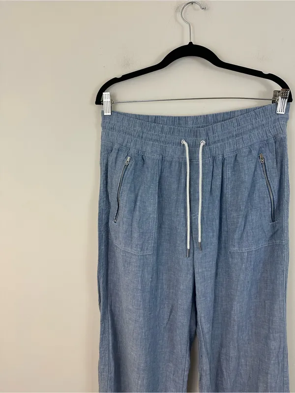 Athleta Blue Elastic Waist Pull On Cabo Linen Wide Leg Pants Women's Size 14 - Image 3