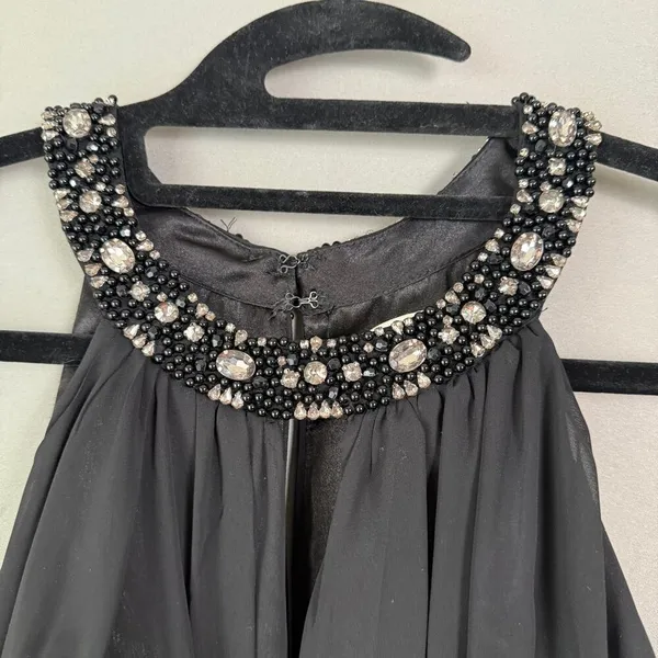 Eliza J. sz‎ 6 black rhinestone studded halter gown dress - Image 3