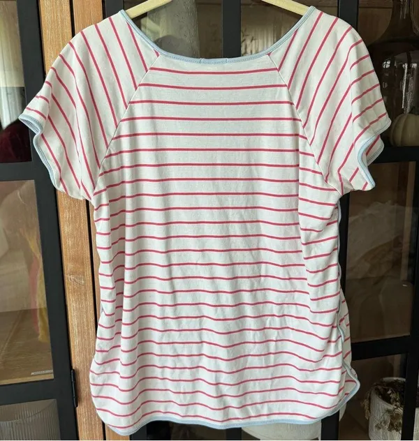 LAKE Pajamas short sleeve tee sorbet blue trim barbie pink stripes tshirt pima - Image 2
