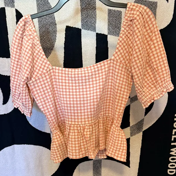 Guess orange Checkered Blouse - Image 4