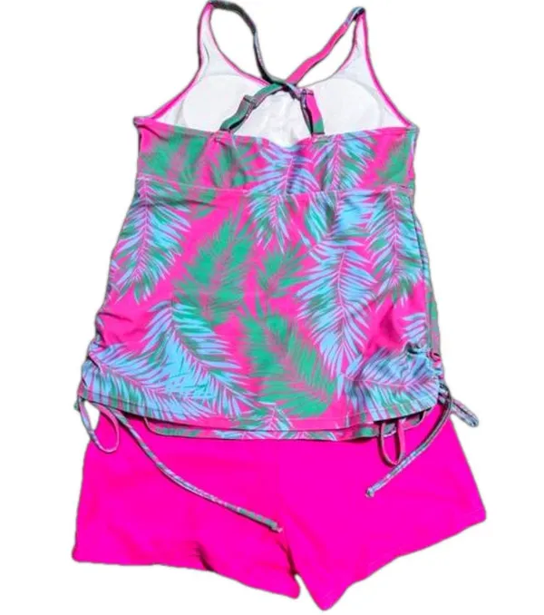 NWT SHEIN Lushore Summer Beach Tropical Print Drawstring Side Tankini Size Small - Image 2