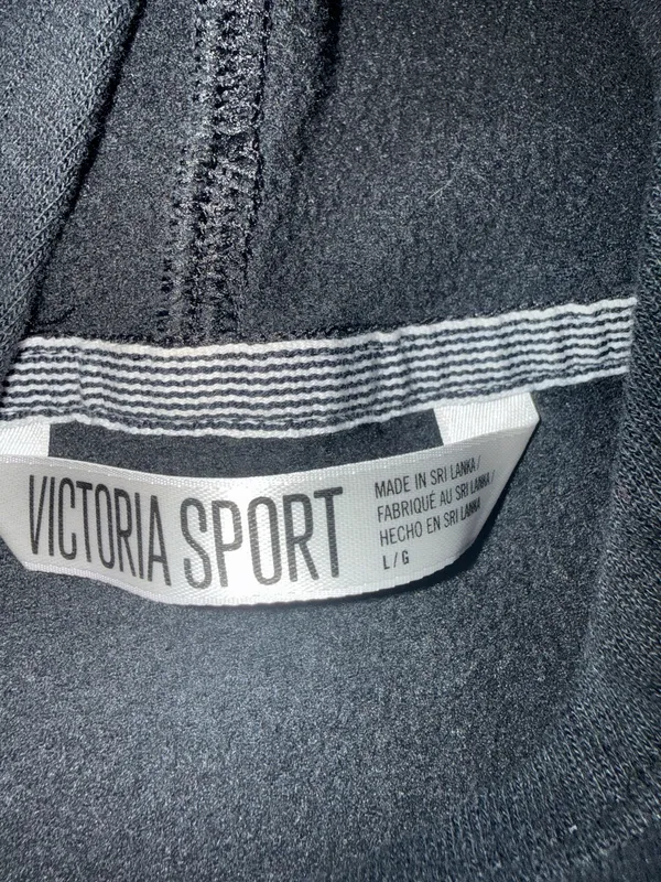 PINK - Victoria's Secret Victoria Sport Black Sleeveless Hooded Workout Tank Top with Front Kangaroo Pock - Image 3