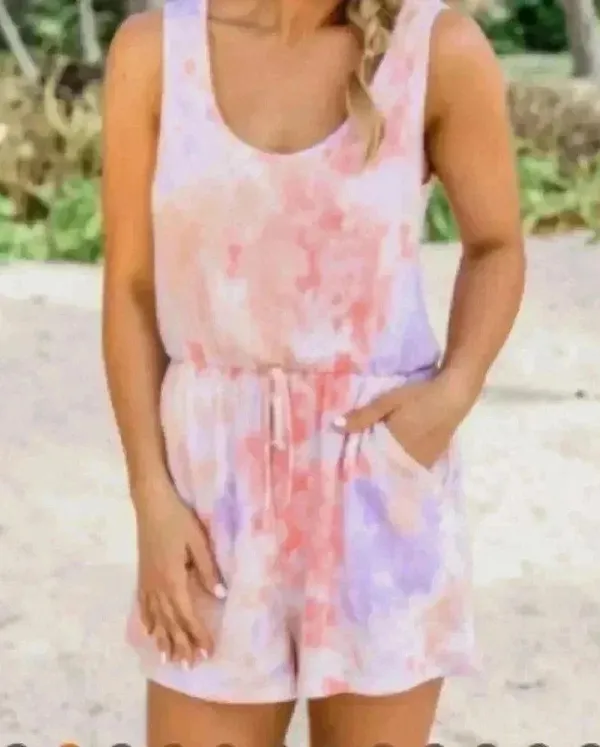🆕Lightweight Lavender Peach Tie Dye Romper M🆕 Orange Size M - Image 2