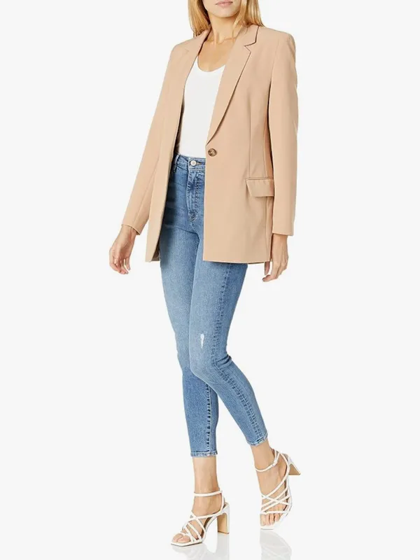 The Drop Blake Long Blazer Women’s Small Praline Tan Single Button Stretch - Image 3