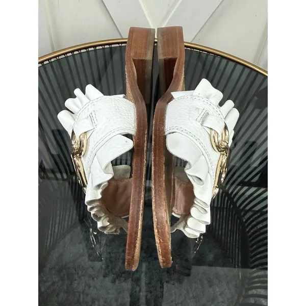 Kate Spade New York Brie Sandals Women’s 8.5 M White Leather Gold Chain Fringe - Image 6