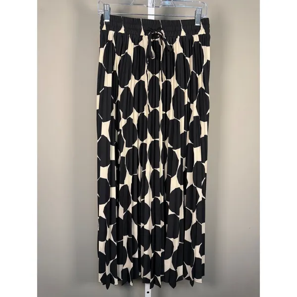 Jodifl Black Cream‎ Polka Dot Pleated Maxi Skirt Coastal Chic Boho S - Image 2