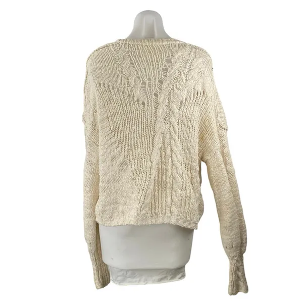 Free People Sandstorm Women's Beige Cable Knit Button Up Cardigan Sweater Top M - Image 3
