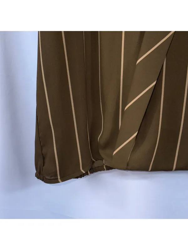 Worthington Striped Surplice Blouse Olive Tan Size L - Image 4