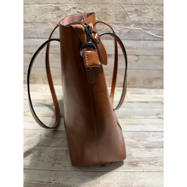 FZONE Leather Shoulder Tote Bag Brown Crossbody Office Handbag Laptop Work NWOT - Image 5
