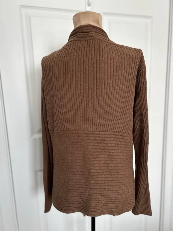 Dressbarn Waterfall Open Front Rib Knit Cardigan Brown Size M - Image 2
