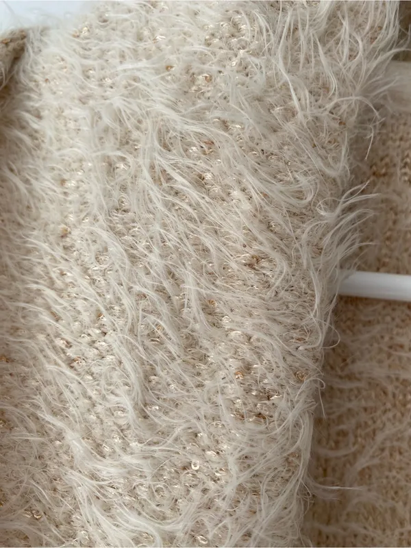 Free People Mina Plush Open-Front Ivory Fuzzy Jacket Tie Closure size small - Image 6