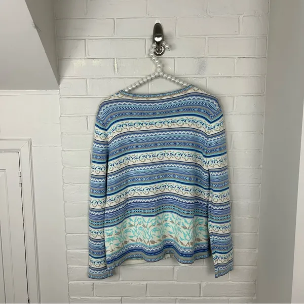 Blue Patterned Knit Cardigan Sweater Size L - Image 9