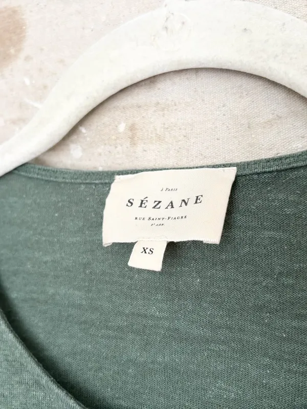 Sézane Joshua Linen T-Shirt in Jade - Image 3