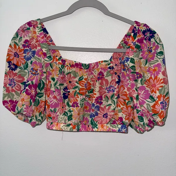 Anthropologie Abel the Label Floral Pink & Cream Puff sleeve crop size small - Image 7