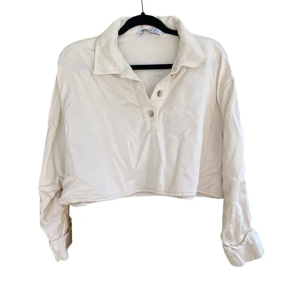Zara Cream Button Down Crop Top - Image 2