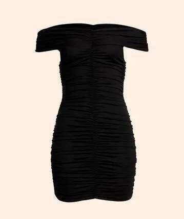 Reformation Sabine ruched black off the shoulder dress - Image 2
