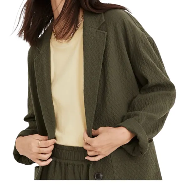 Madewell Textured Cotton Chore Blazer Jacket, Olive Green – Women’s Size M - Image 2