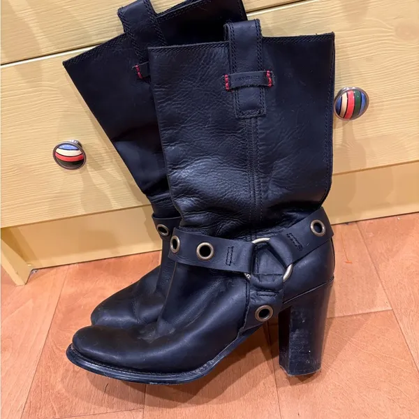 Tommy Hilfiger moto western vintage Y2K leather boots mid calf sz 9.5 black - Image 2