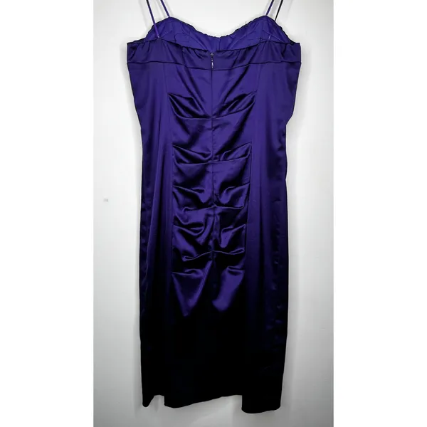 Vintage 1990s Cache Purple Satin Ruched Strapless Mini Dress XS - Image 16