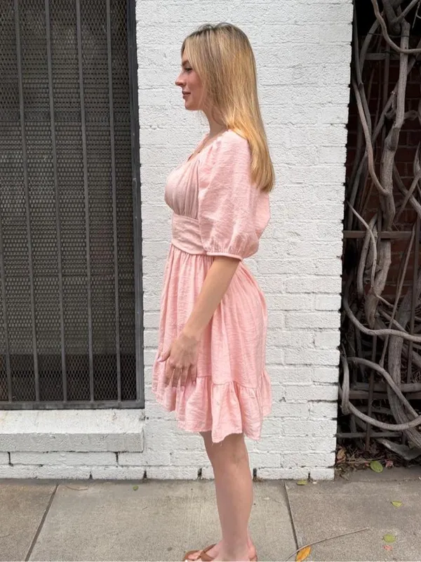 Altar'd State pink milkmaid cottagecore mini dress sz L #spring #girly #farm - Image 3