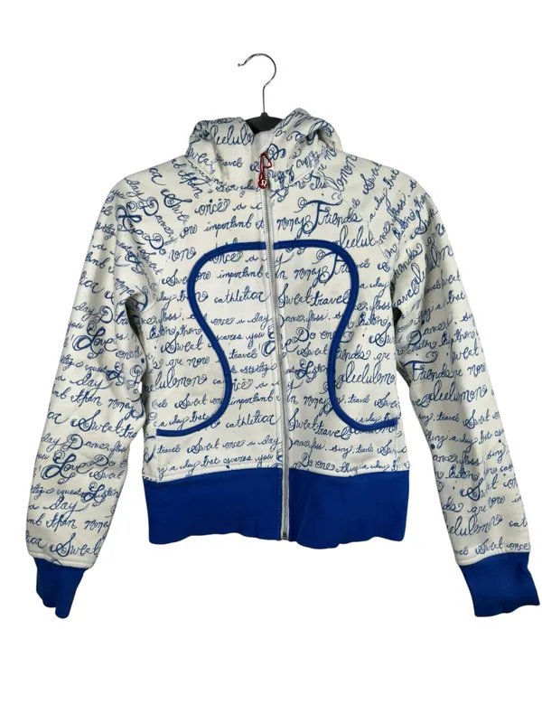 Lululemon Scuba Hoodie II 6 Manifesto Script White Blue Rare Vintage Y2K‎ - Image 2
