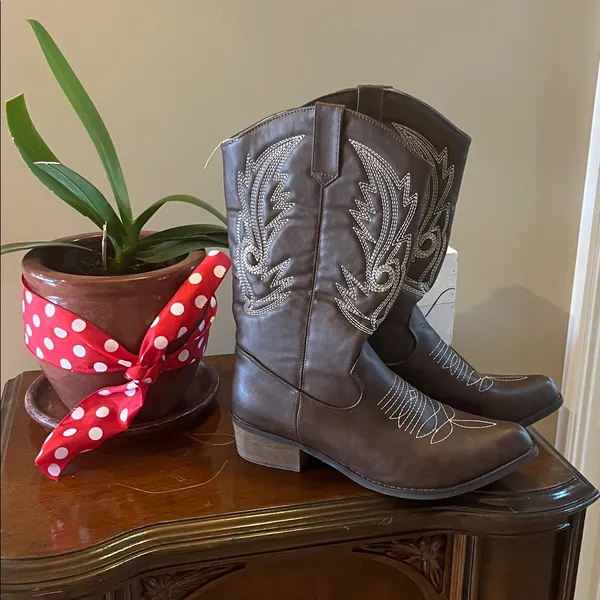 Western Cowboy Cowgirl Boots Brown Embroidered Women’s 40 - Image 11