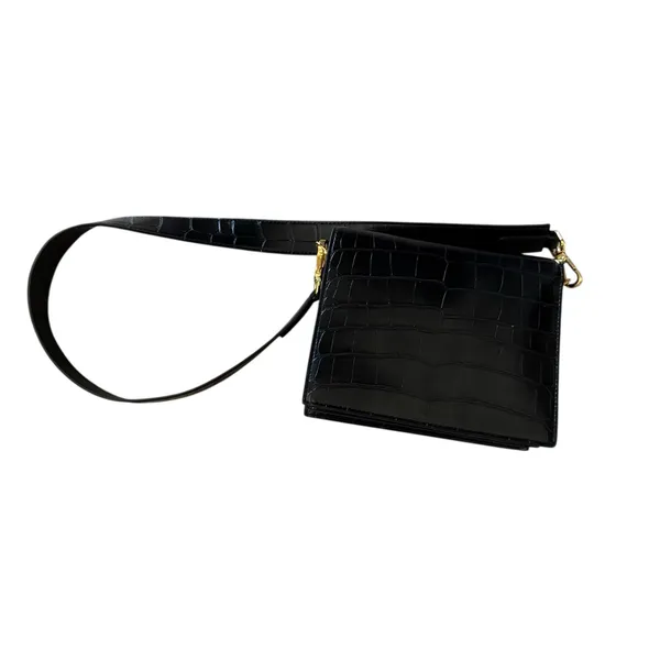 JW PEI Mini Shoulder Croc Embossed Faux Leather Bag Magnetic Lock Black ~ 8"x6" - Image 10