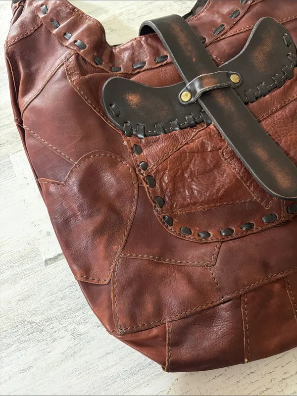 Lucky Brand Distressed Brown Leather Shoulder Hobo Vintage - Image 2