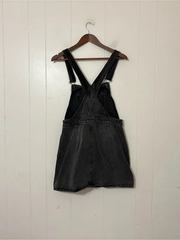 Free People Rocky Mountain Denim Overall Dress Charcoal Gray Sz 8 Snap Side Mini - Image 8
