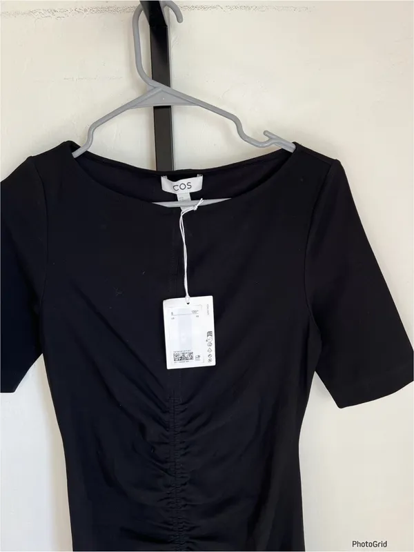 COS Black Ruched Side Tee Shirt Dress XS New With Tags - Image 3