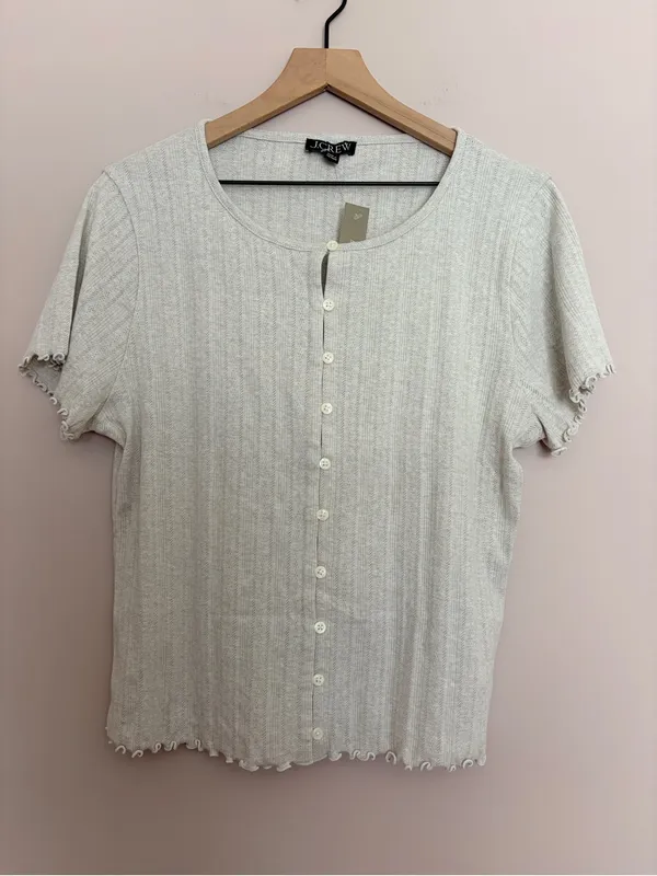 J. Crew Pointelle Short-Sleeve Knit Cardigan Heather Dove XL - Image 2