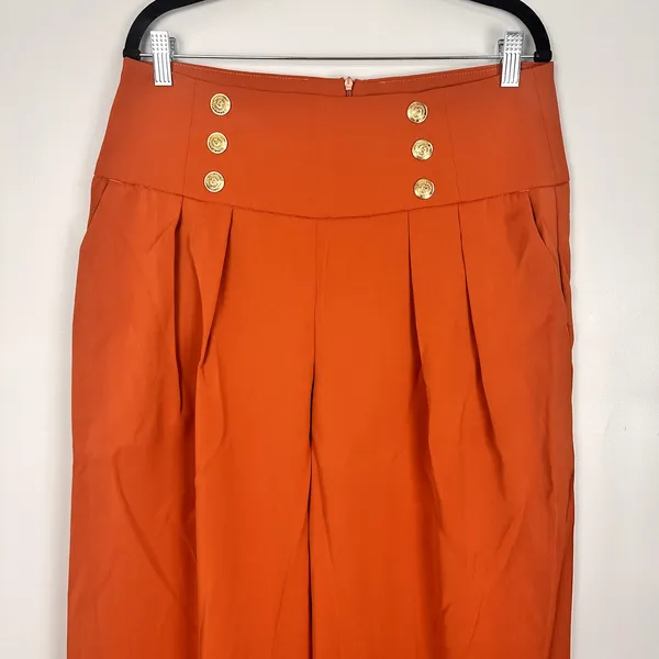 Halara Pleated High Rise Wide Leg Sailor Trouser Gold Buttons Size Large NWT - Image 2