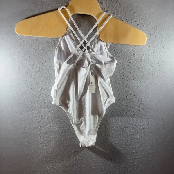 1565 | NWT Cupshe Ruffle Textured Wrap One Piece Swimsuit White Womens‎ S - Image 2