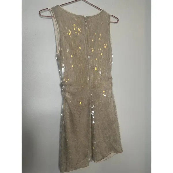 STAUD Off-White Sequin Mini Sleeveless Cocktail Eton Sparkle Dress size Small - Image 3