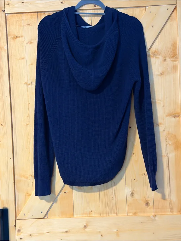 Lauren Ralph Lauren Navy Blue Waffle Knit Hooded Sweater Sz M - Image 8