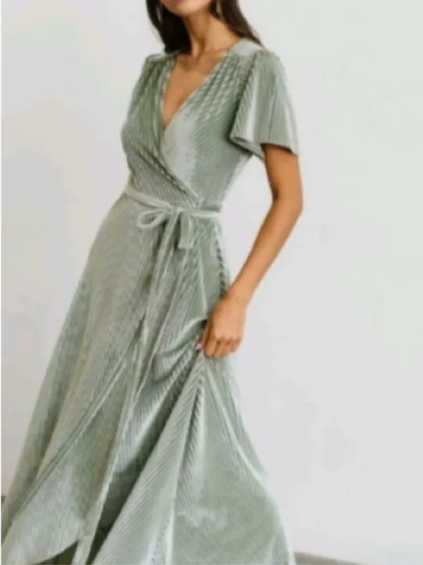 Baltic Born Andi Ribbed Velvet Wrap Maxi Dress size Medium Dusty Sage Green NEW - Image 3